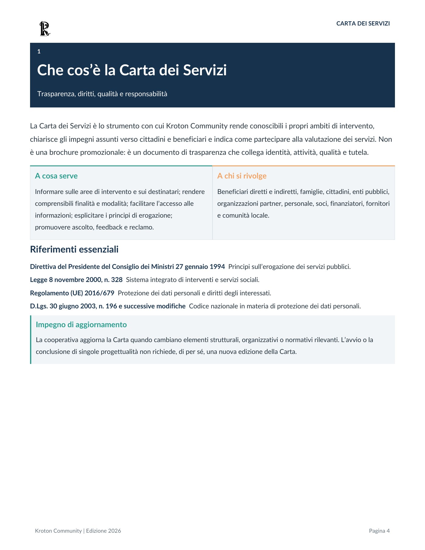 Carta dei servizi, pagina 4 di 18