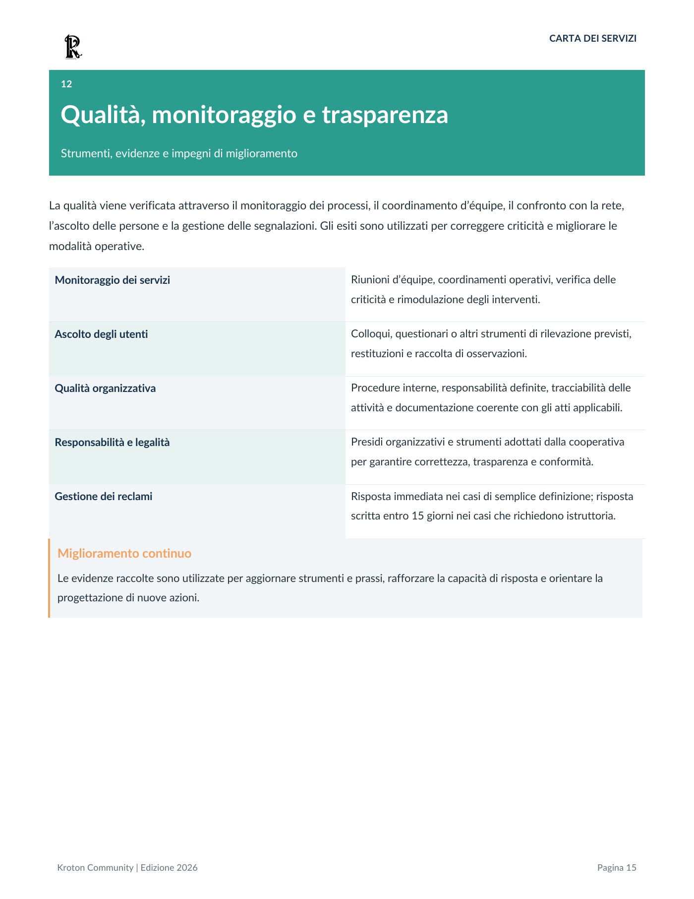 Carta dei servizi, pagina 15 di 18