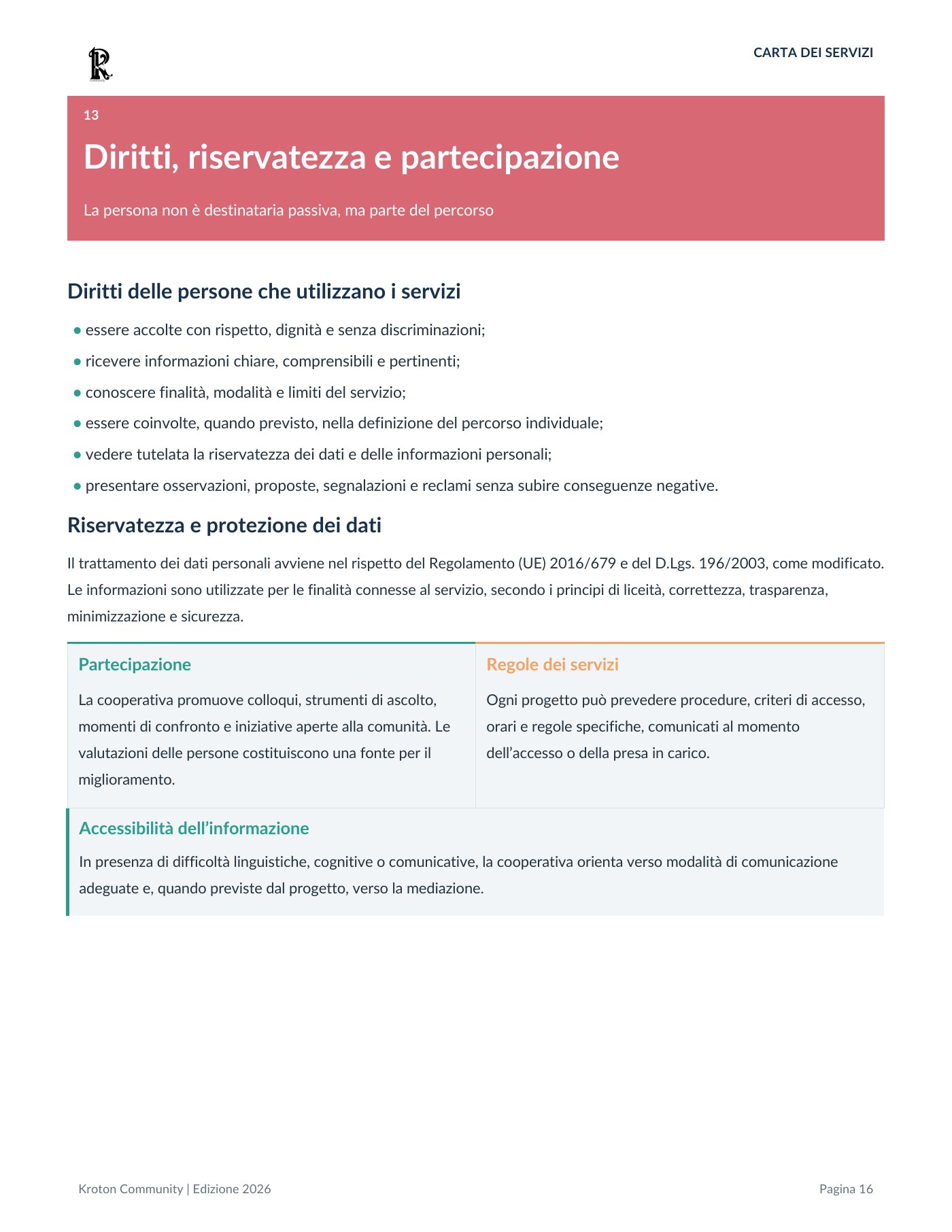 Carta dei servizi, pagina 16 di 18