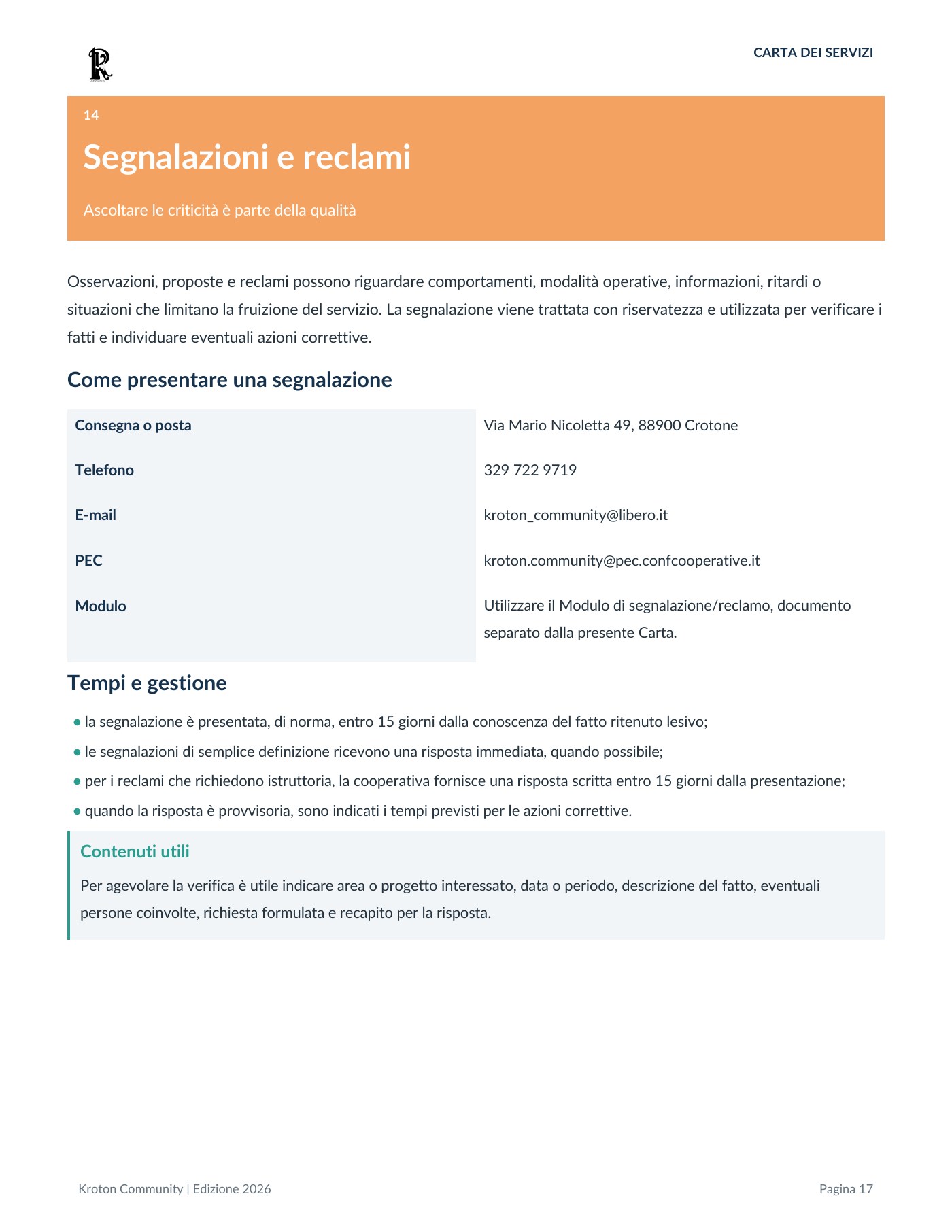 Carta dei servizi, pagina 17 di 18