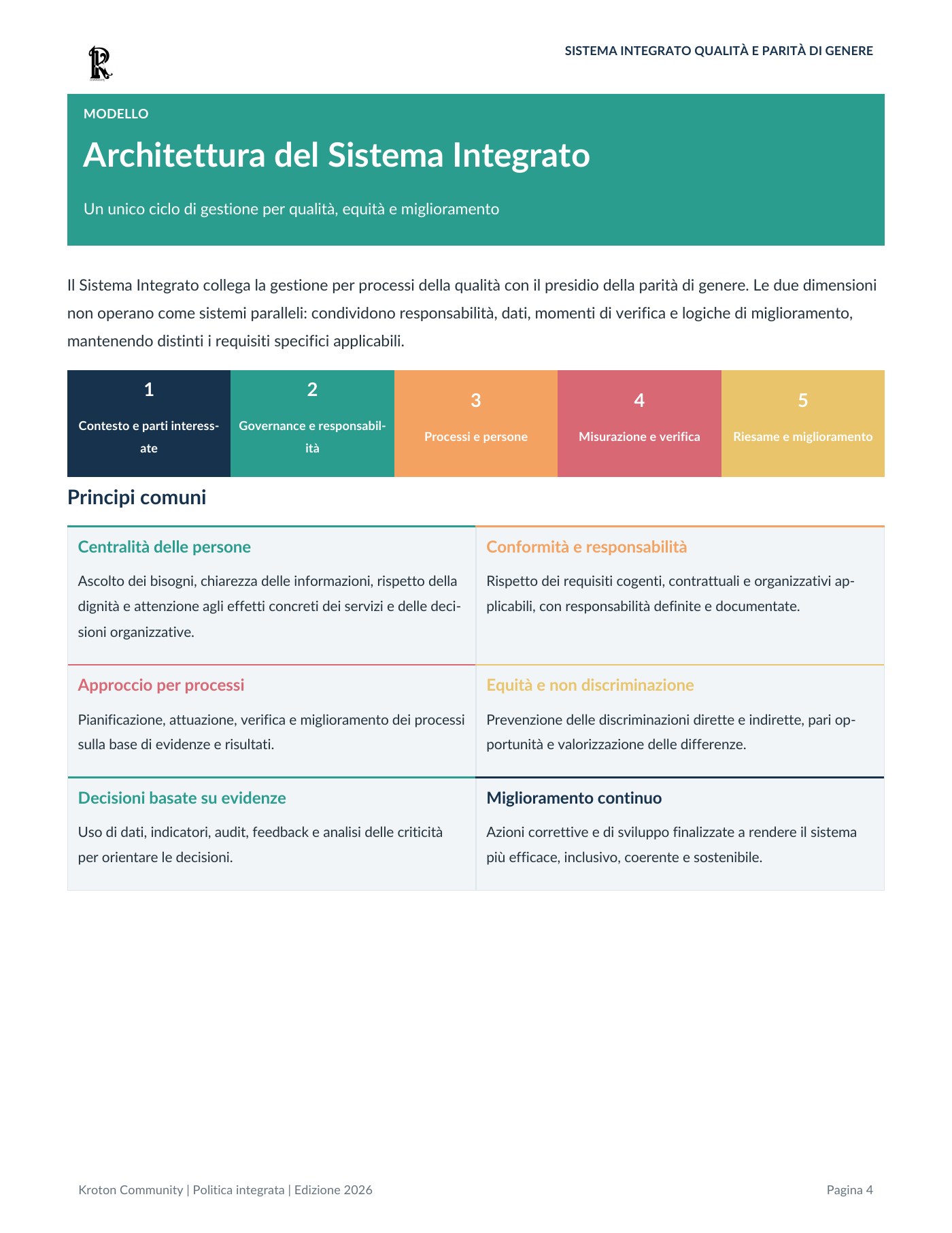 Politica del Sistema Integrato Qualità e Parità di Genere, pagina 4 di 12