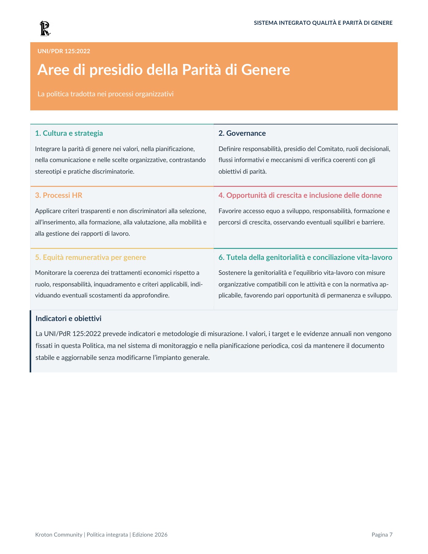 Politica del Sistema Integrato Qualità e Parità di Genere, pagina 7 di 12